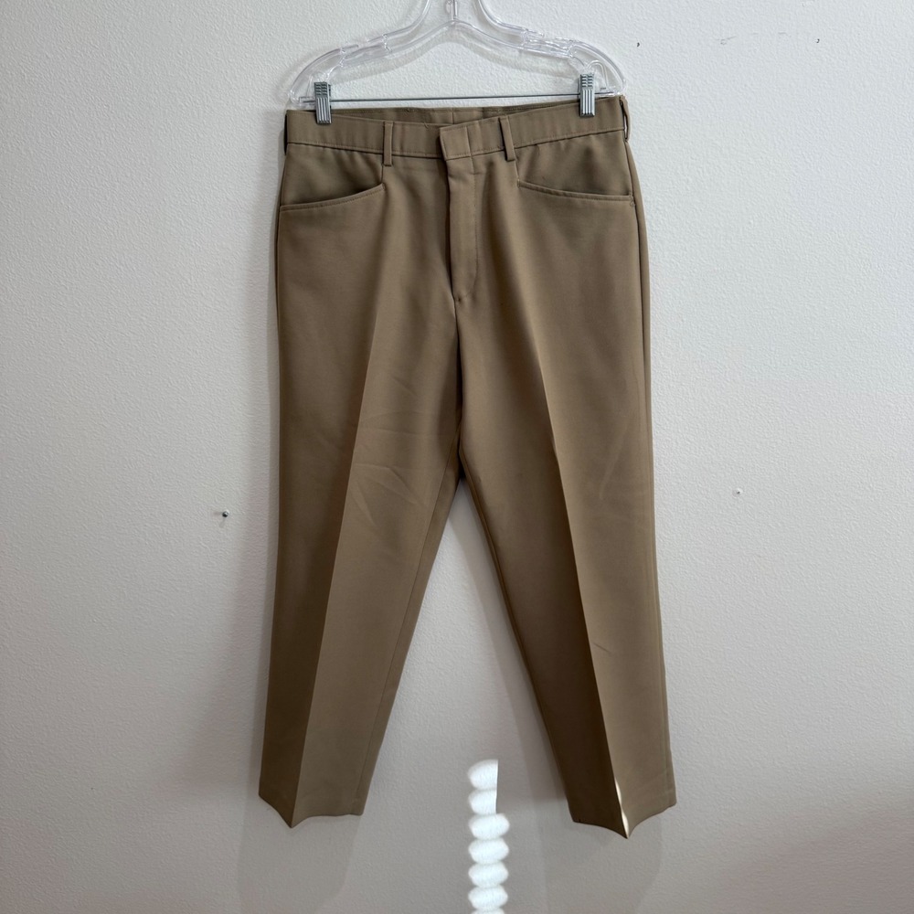 Vintage Levis Action Slacks Mens 36x29 Tan Khaki Polyester Straight Leg Trousers